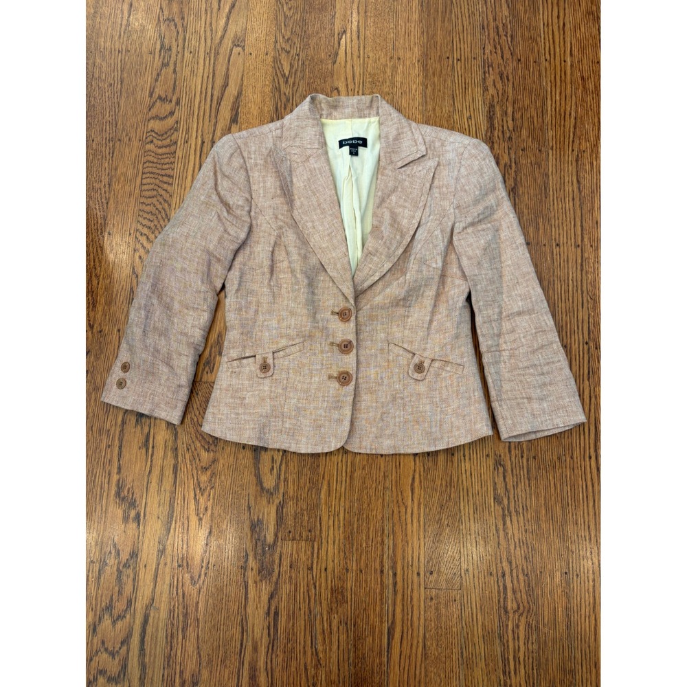 Vintage bebe Linen Herringbone Blazer Rust Tan Y2K Made USA Size 6